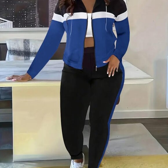 Cozy 2-Piece Blue Tracksuit for Women: Lightweight Hoodie & Jogger Pants - Picture 2 of 4